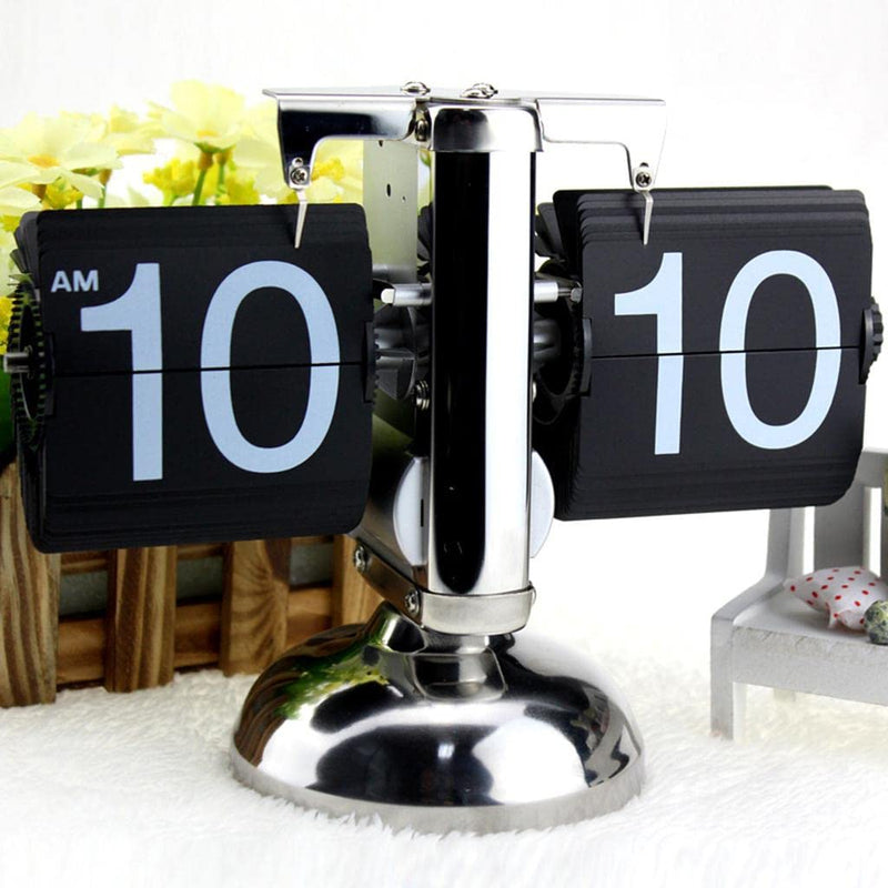 LOOM TREE Vintage Modern Auto Flip Style Scale Design Single Stand Metal Desk Clock2