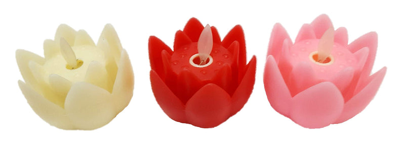 AFTERSTITCH Lotus Flower shape LED candles Lights diya for home decoration (Pack of 3) (Batteries Included) with flickering & blinking effects