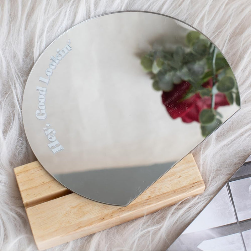 CONFETTI GIFTS Acrylic Mirror with Wooden Stand Woman Girlfriend Friend Wife | Anniversary Birthday Gifts (22 x 25cm)