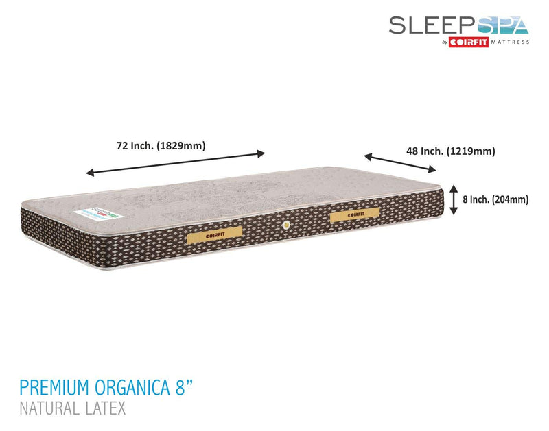 SLEEPSPA ORGANICA Natural 8-Inch Double Bed Fabric Latex Foam Mattress (Grey, 72X48X8 Inches)