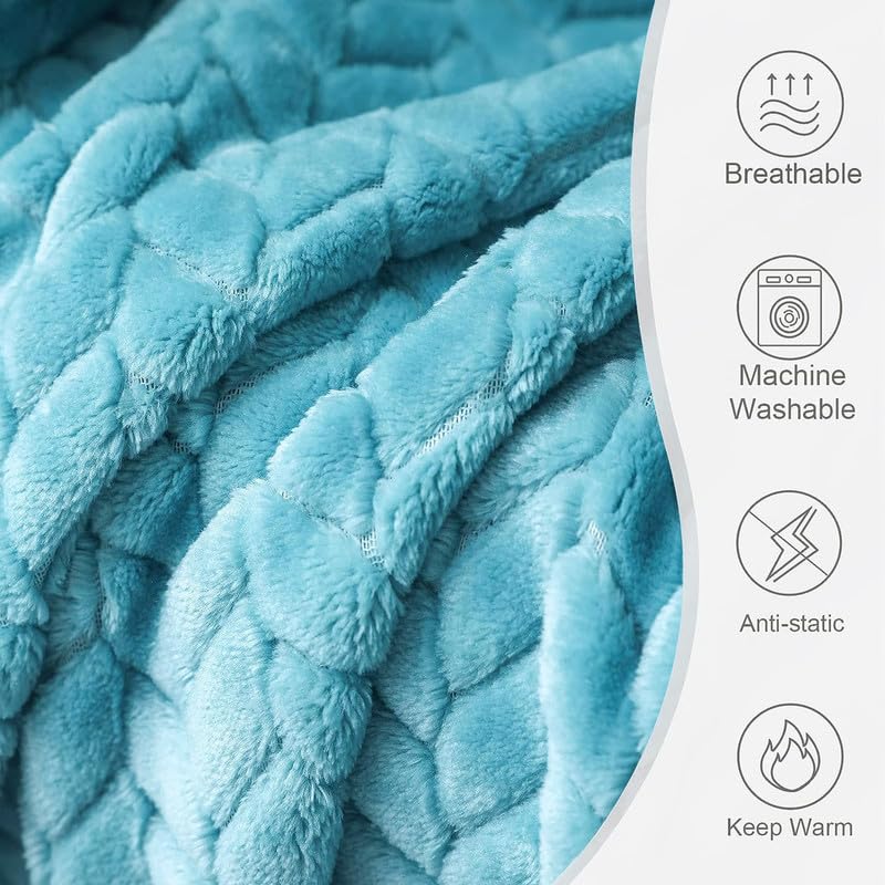 BSB HOME® Premium 220 TC Fleece Single Blanket | 300 GSM Lightweight Cozy Ultrasoft for Bed, Sofa, Travel & Camping| 228x152 cm |Aqua Blue