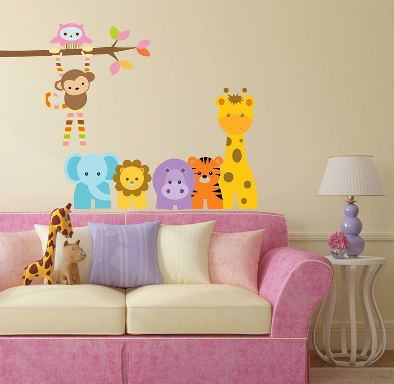 Tuffuk Kids Carton Animals Large Vinyl Wallstickers for Home Decorations(60 cm x 60 cm)4TZ058