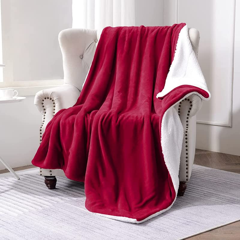 BSB HOME Polyester Micromink Winter Blanket Sherpa Super Soft Flannel Solid/Plain Dohar/Comforter/Rajaai, Dark Red, Size 220 x 228 Cms (Approx 7.4 x 7 ft) (Double)