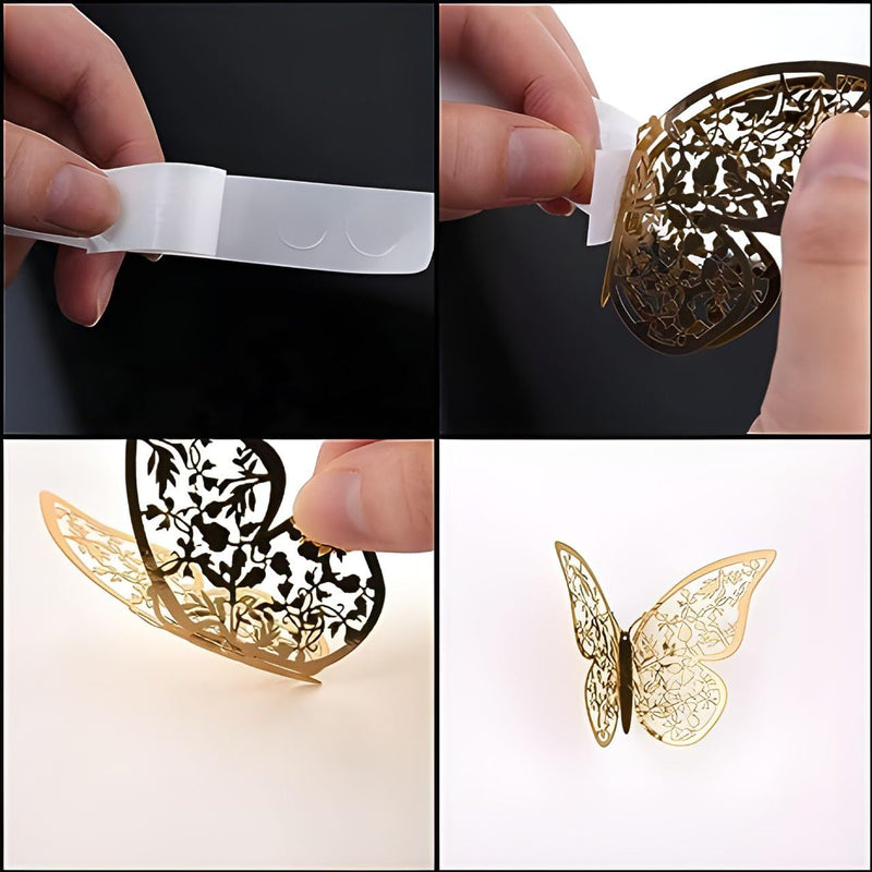 Adbee 12 pcs 3D Home Decor Butterfly with Sticking Pad Metallic Butterfly Decoration Party Event Wall Sticker (Golden)