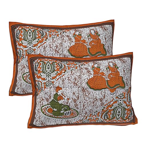 WAR TRADE Cotton Double Jaipuri Prints Flat Bedsheet with Pillow Cover for Home & Living Room | 92x85 Inch | W Musted