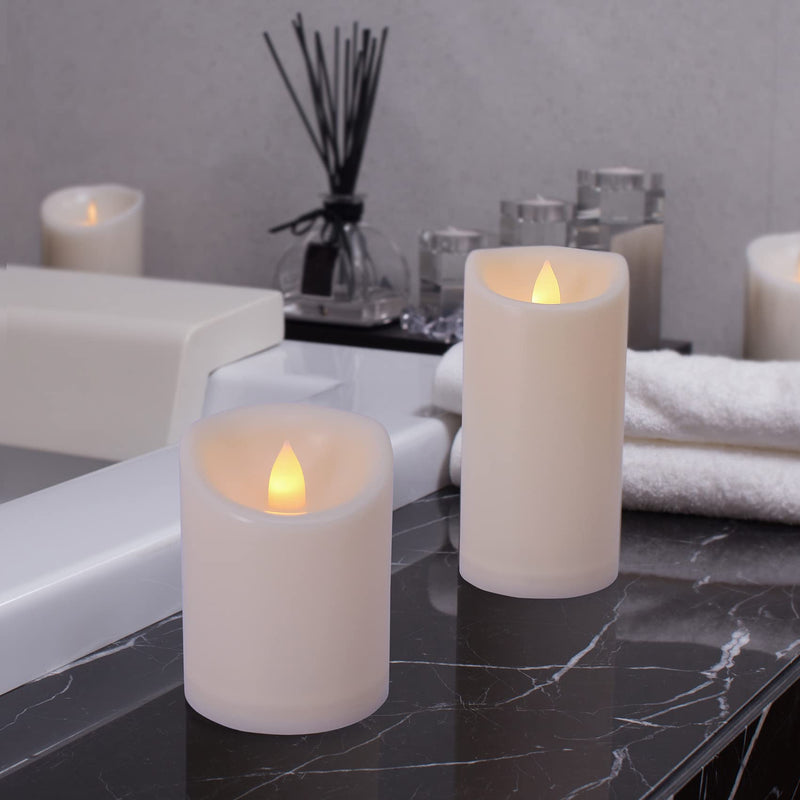 AONELAS 7LinRay Flameless Flickering Candles with Remote and Timers, 1000 Hours Waterproof Ourdoor Indoor Battery Operated LED Pillar Candles, Ivory Plastic, Set of 3(D 3" x H 4" 5" 6")