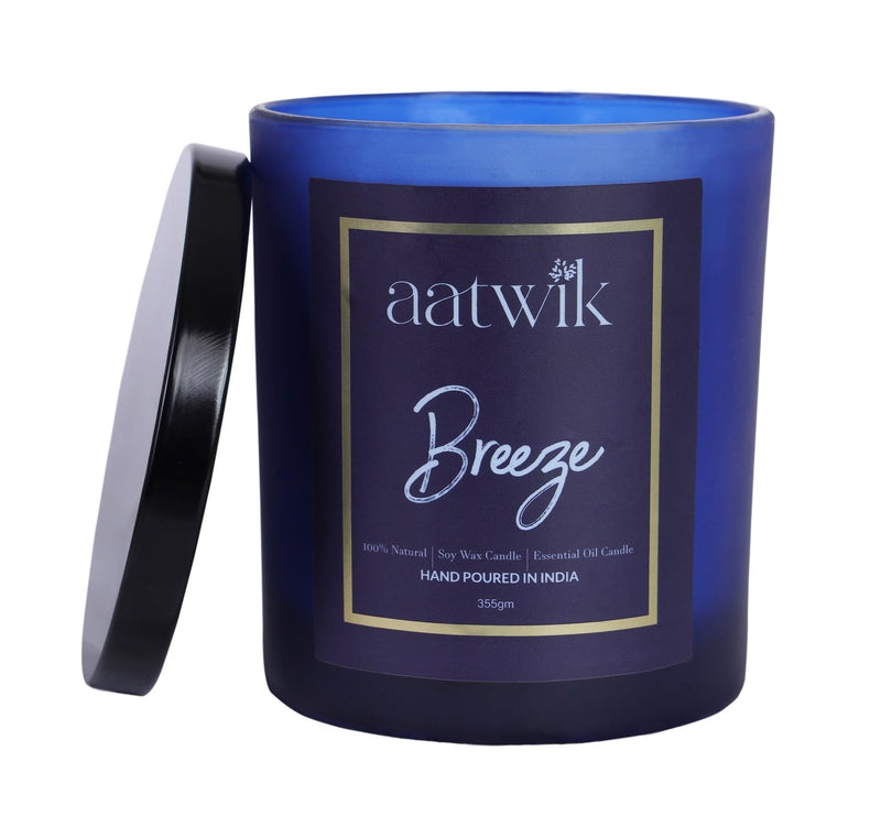 Aatwik Breeze Scented Soy Wax Candle with Upto 70 Hr Burn Time Essential Oils Fragrance Jar Candle (350 gm)