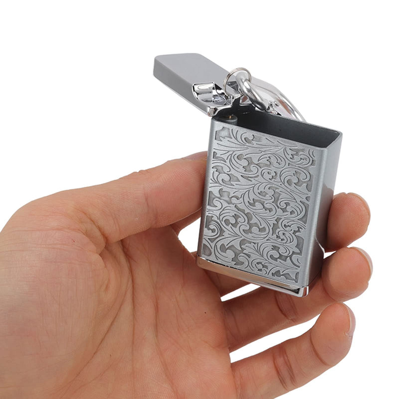 Portable Ashtray, Mini Size Embossed Pattern Cigarette Box Fireproof with Carabiner for Home Room (Silver)