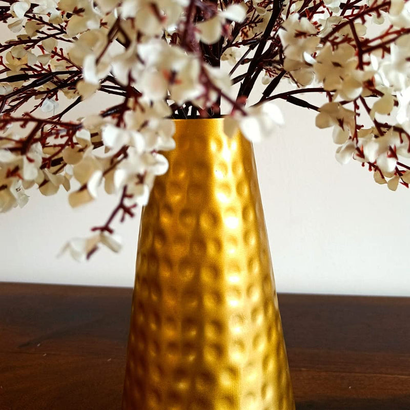 W A Handicrafts Hammered Gold Metal Flower Vase for Home, Bedroom & Living Room Decor (Flowers Not Included)