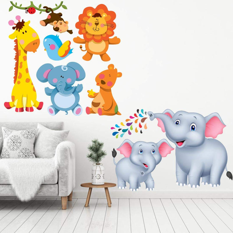 AH Decals Animated Wall Sticker for Kids Room Play School Stickers PVC Vinyl (65 X 50 cm) with Elephant Wall Sticker 65 X 50 cm