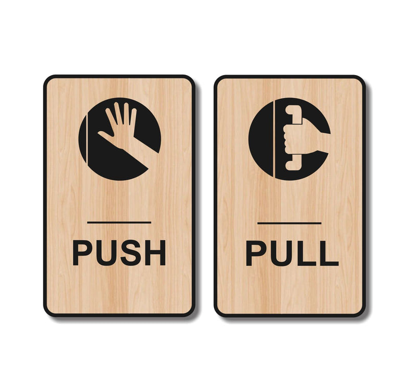 Asmi Collections 3D Printed Self Adhesive Wooden Pull and Push Sign (8X13 Cm)