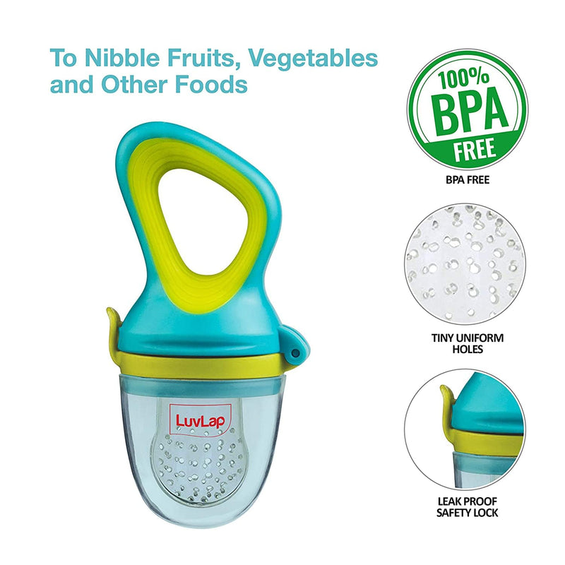 LuvLap Silicone Food/Fruit Nibbler with Extra Mesh, Soft Pacifier/Feeder, Teether for Infant Baby, Infant, Elegant Blue, BPA Free