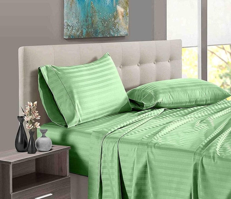 800 Thread Count, Hotel Quality Flat Bedsheets & 2 Pillow Covers, 100% Egyptian Cotton, Wrinkle Free & Fade Resistant 3 PC Bedsheets Set-Sage Stripe, King Size.