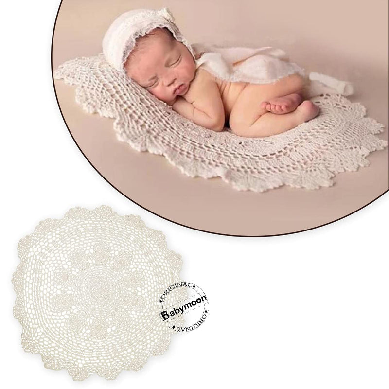 BABYMOON Macrame Mat Layer Blanket Basket Filler Baby Photography Shoot Prop (Round White)