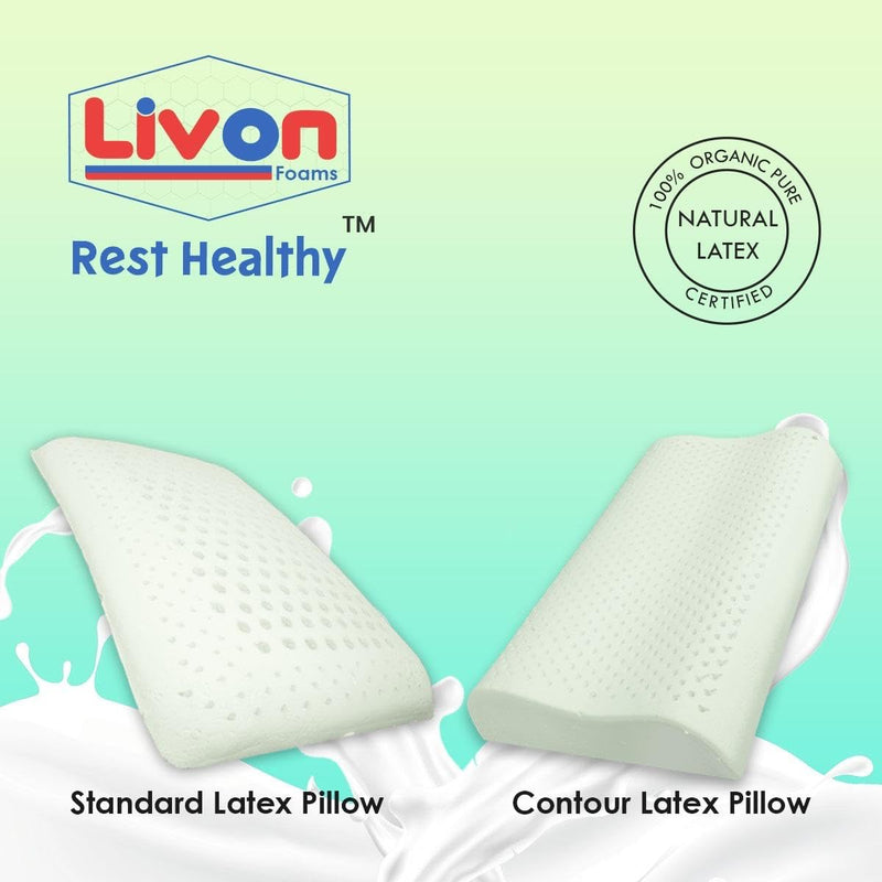 REST HEALTHY Organic Pure Natural, Breathable, Orthopaedic, Durable, Hypoallergenic, Neck Support, Cooling, Latex Contour Pillow by Livon Comforts (Pack of Two)