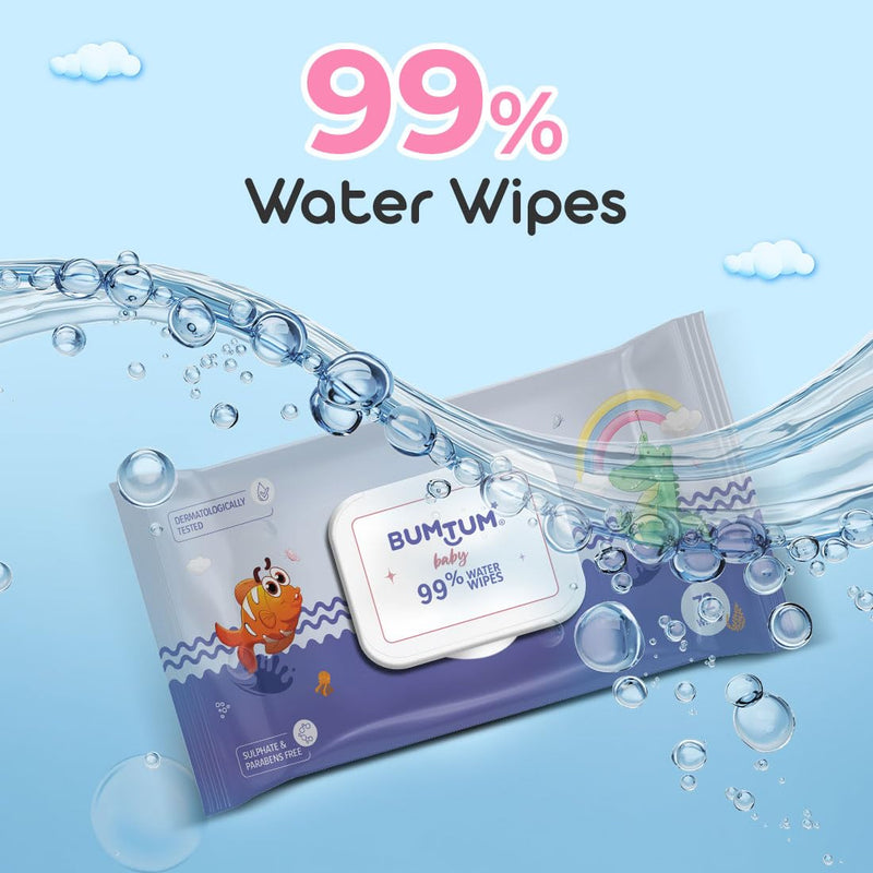 Bumtum Baby Gentle 99% Pure Water Soft Moisturizing Wet Wipes with Lid | Aloe Vera & Chamomile Extracts | Paraben & Sulfate Free (Pack of 4, 72 Pcs. Per Pack)