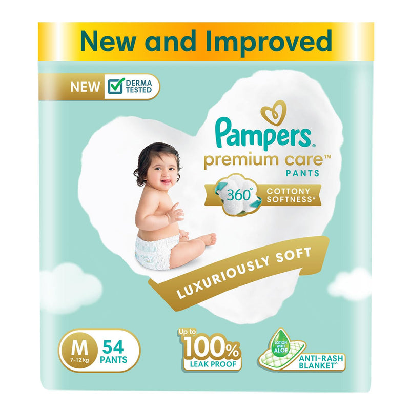 Pampers Premium Care Pants, Medium size baby diapers (MD), 54 Count, Softest ever Pampers pants