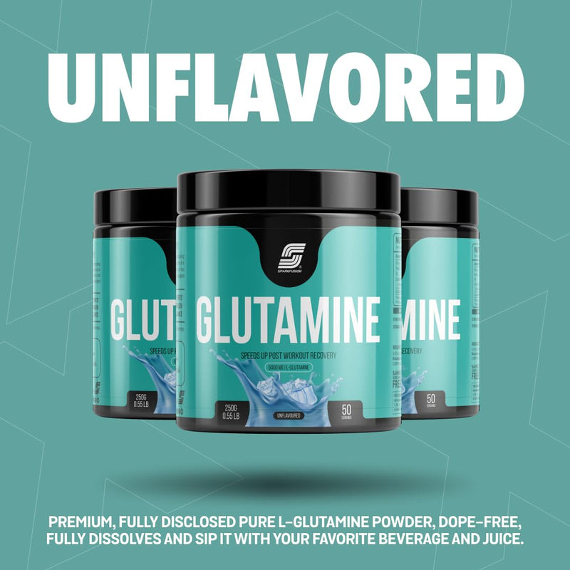 Sparkfusion L-Glutamine Powder 5000 mg (250 GM,50 Servings) For Speeds Up Post Workout Recovery Supplement | Enhanced Pumps,Digestive Health - Tested & Trusted, No Artificial Filler - Unflavored