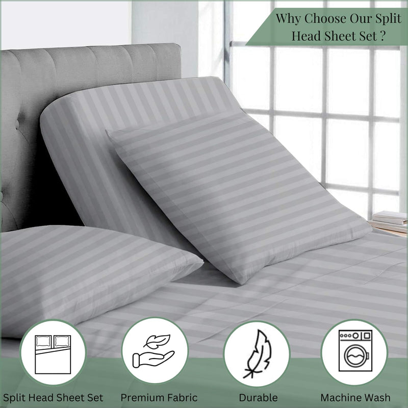 Top Split King Sheets Sets for Adjustable beds, Half Split King Sheet Sets for Adjustable beds deep Pocket, 34" Split Top King Sheets 400 Thread Count 100% Cotton, Flex Top Sheets,Light Grey Stripe