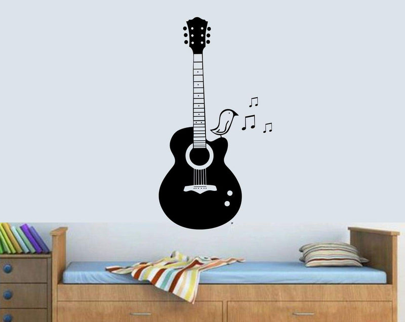 Asmi collection PVC Feel The Music with Guitar' Musical Instruments Wall Stickers (Black)