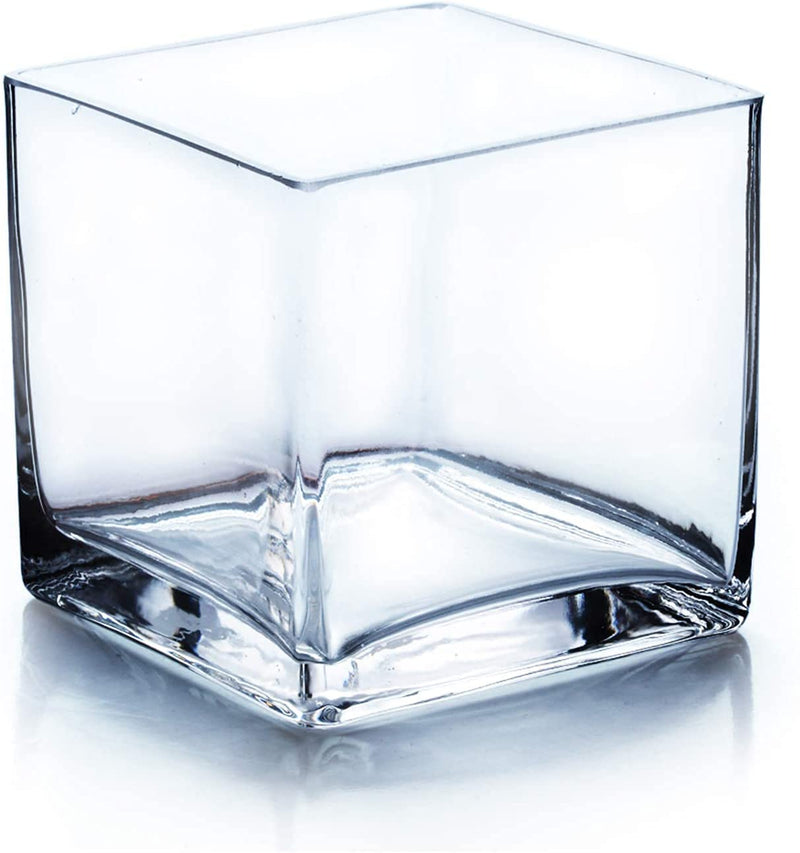 Vijyas Glass Square Cube 4x4 Glass Vase for Home Decor (Pack of 3),Transparent