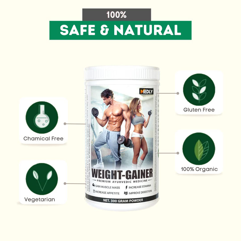 Medly Ayurvedic Weight Gainer Natural Supplement To Increase Mass and Muscle Gain Powder for men and women (300 gram)