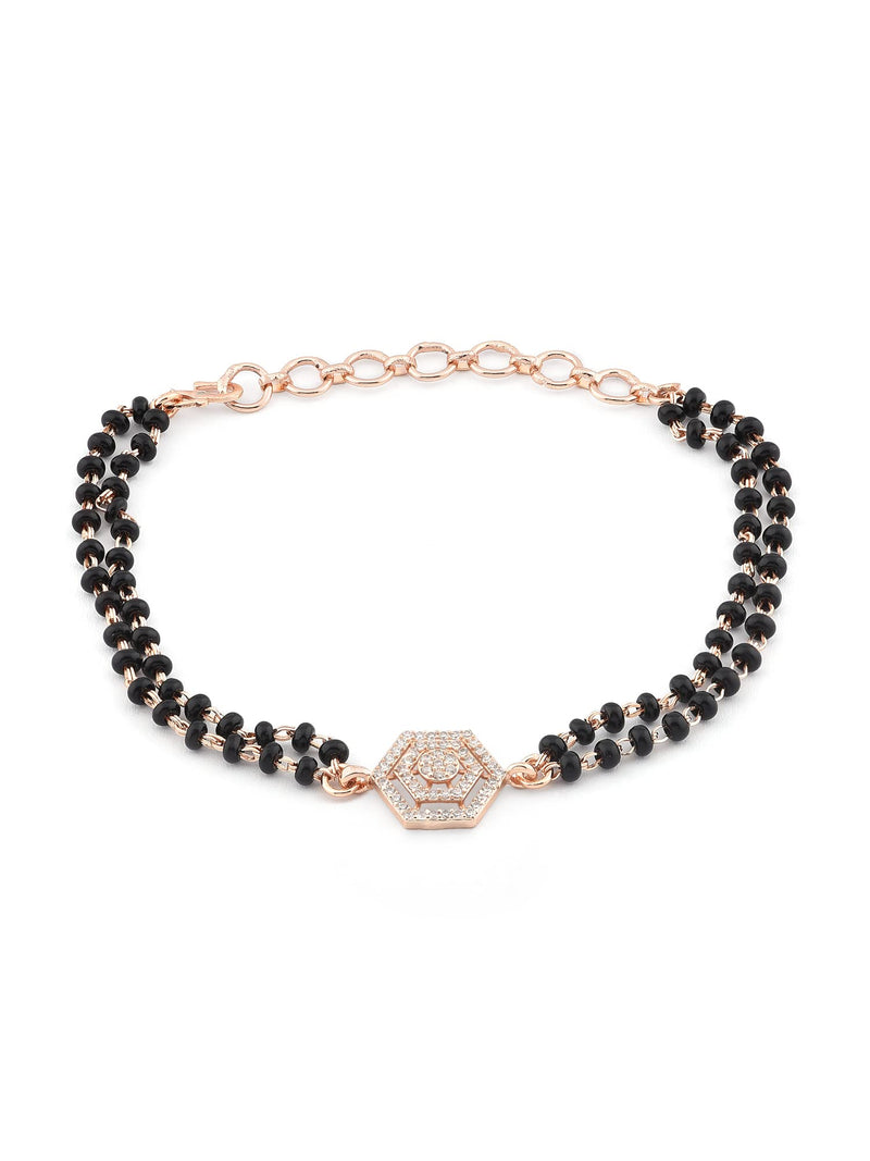 ZAVERI PEARLS Rose Gold Contemporary Cubic Zirconia Mangalsutra Bracelet For Women-ZPFK12639