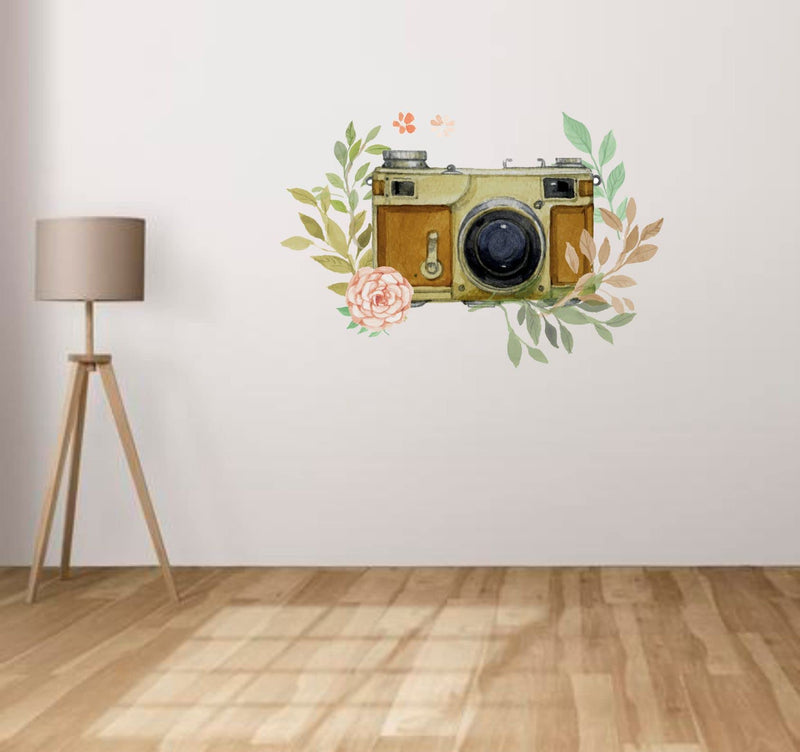 Sticker Yard Flower Camera Vinyl Wall Sticker for Living Room/Bedroom/Office and All Decorative Wall Stickers 58X40 CM