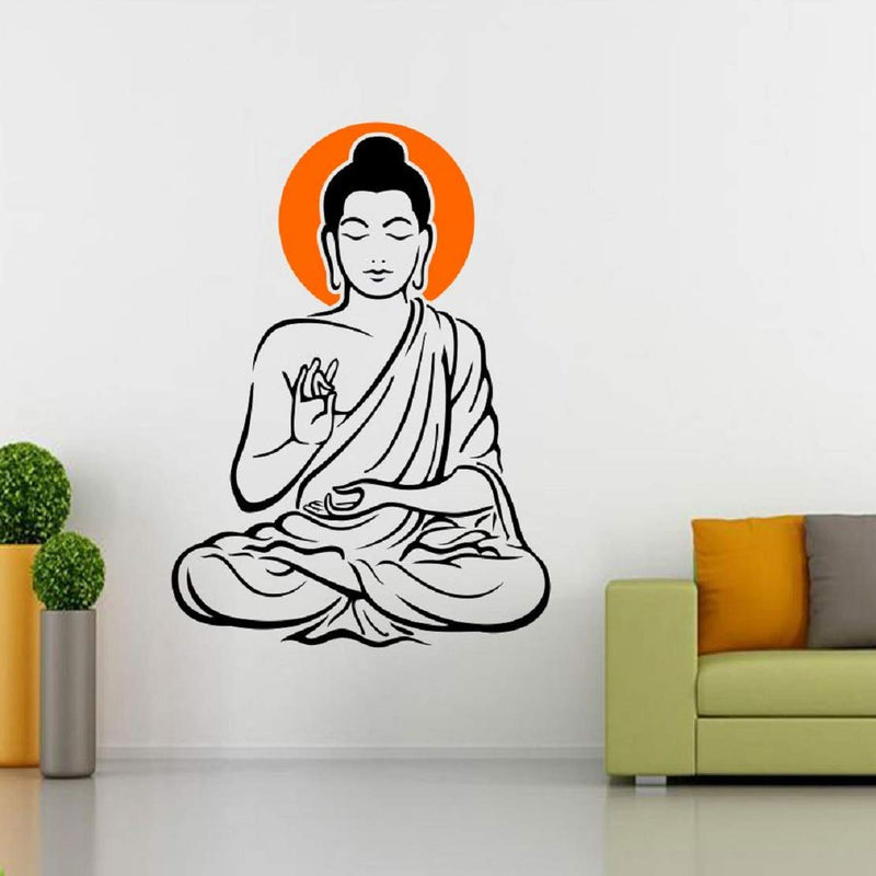 Yogi Buddha Black Self Adhesive VinylWaterproof Decorative Wall Stickers for Hall, Bedroom, Kitchen and Furniture