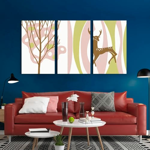 GADGETS WRAP Canvas Gallery Wrap Framed for Home Office Studio Living Room Decoration (3Part, 14x27inch Each) - Deer And Tree