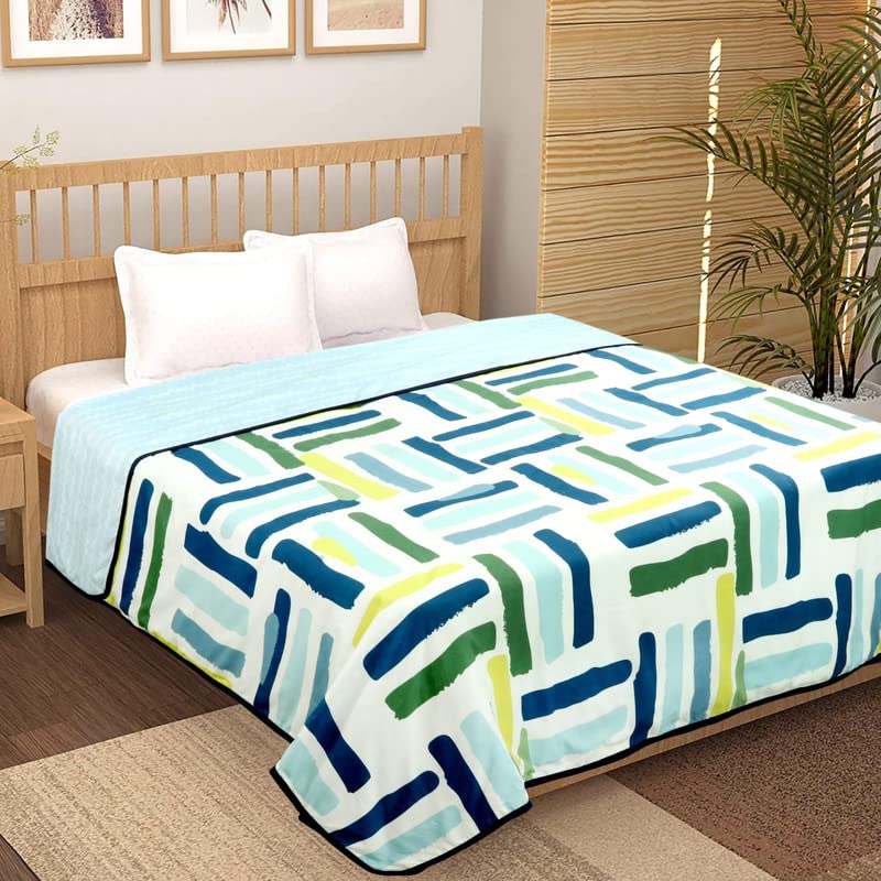 BSB Home Cotton Super Soft Brushed Microfiber Cotton 2 Layer Breathable Single Bed Dohar Lightweight Summer |AC| All Season Blanket Dohar 84X96(Inches) 220 X 152(CM) Flannel Dohar Green Blue & Yellow