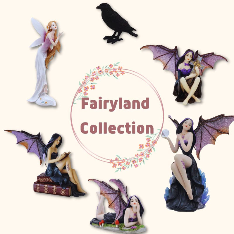 Comfy Hour Fairyland Collection 6” Dark Fairy Witch Spirit Forest Fairy with Magic Ball On Crystal Stone Figurine, Home Decoration and Collectibles