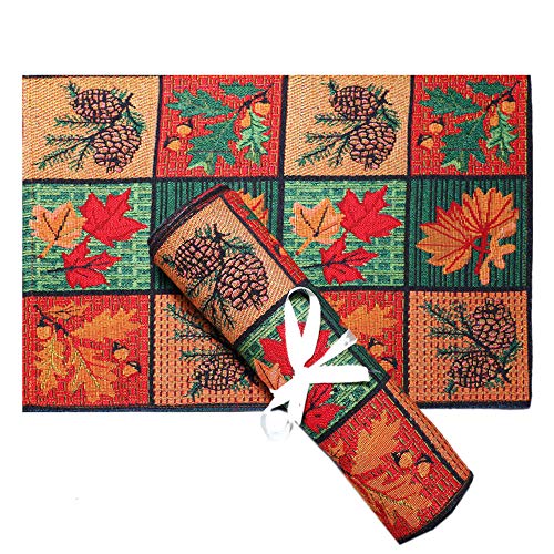 PRAKARTIK BY INDUARTS Cotton Jacquard Tropical Print Rectangular Placemat (33X47 cm, Multicolour) -Set of 4