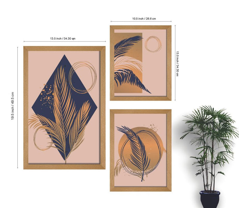 SAF paintings Set of 3 Modern Art Premium Brown frame painting for Wall Decoration SA-B14M1K2