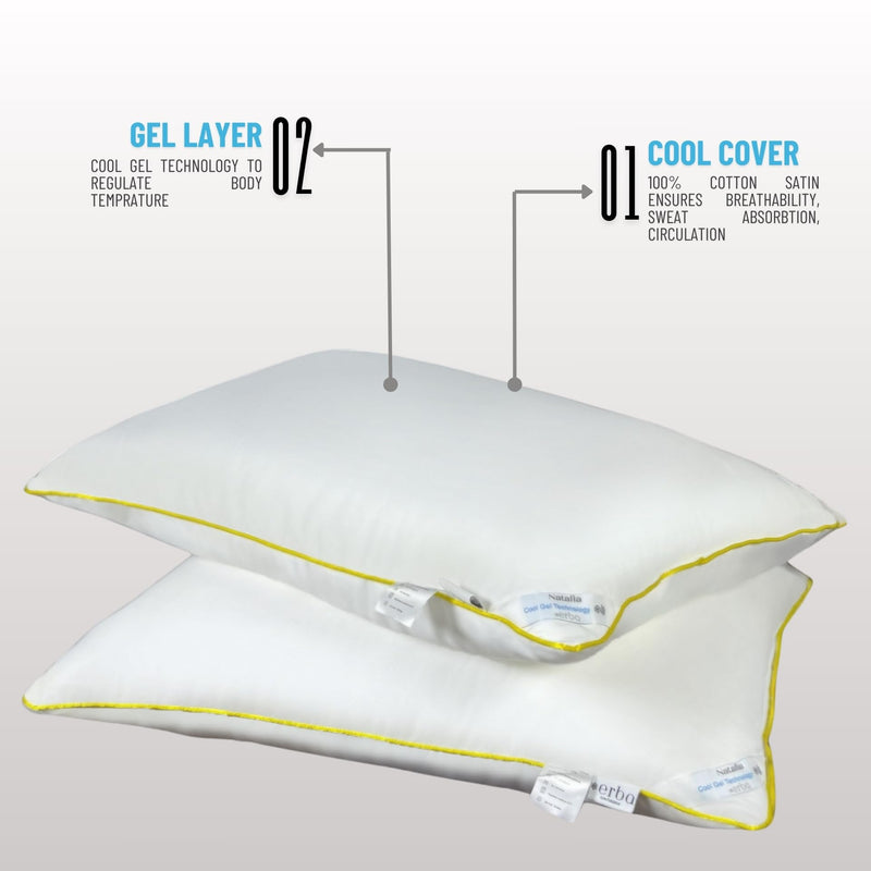 Erba Cool-Gel Technology Pillow, 100% Cotton Case, Micro Fibre Filling, Soft Density, Medium Height, Hypoallergenic, Anti-Bacterial