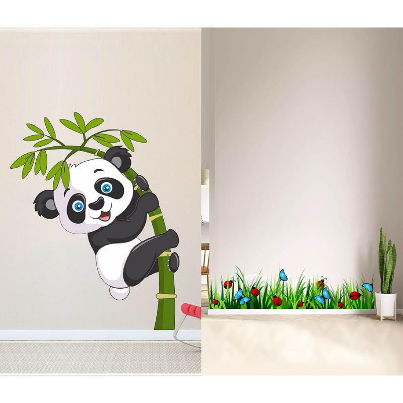 MERICAL Set of 2 Wall Stickers Baby Panda | Beetle in Grass for Home, Hall, Bedroom, Livingroom & Kitchen