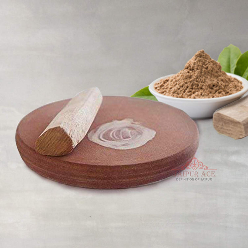 JAIPUR ACE 2 Pieces Stone Chandan Pata/Sandalwood Rubbing Stone with Original Chandan Stick grinding stone for Pooja patha, Tilak Havan (6 Inch) (Brown,Small).