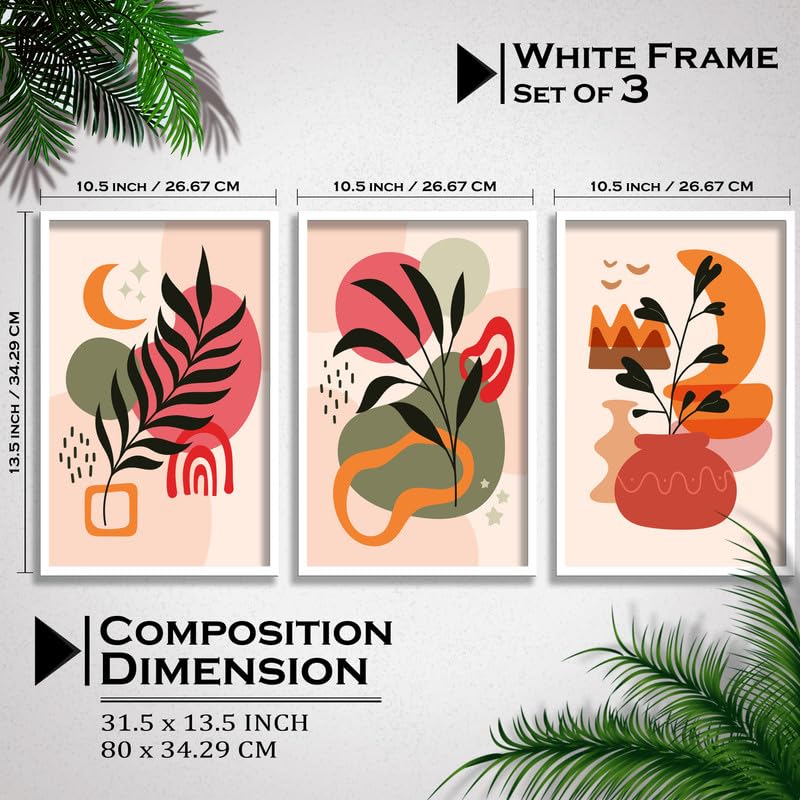 SAF paintings Set of 3 flower pot Boho modern art design Premium white Framed Bohemian wall painting for for Wall, Home and Living Room Decoration 80 cms x 34.29 cms COMBO-2103-K3