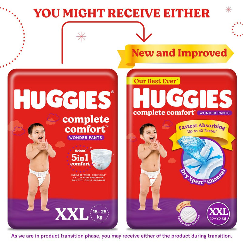 Huggies Complete Comfort Wonder Pants Double Extra Large (XXL) Size (15-25 Kgs) Baby Diaper Pants, 24 count| India's Fastest Absorbing~ Diaper with upto 4x faster* absorption