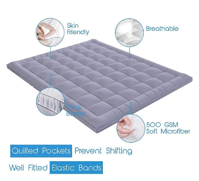 Youboxx 720 GSM Microfibre Waterproof Mattress Padding Topper | Comfortable Ultra Soft & Breathable Mattresses Cover | Quilted Queen Size Bed Topper| Grey, 72x60 Inch