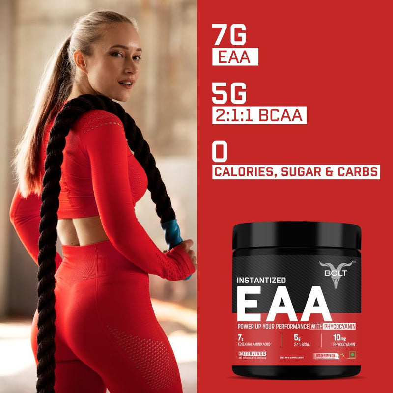 Bolt Nutrition Eaa 300Gm, 30 Servings|Nine Essential Amino Acid With Bcaa 5000|Eaa Supplement For Men & Women- Watermelon Fizz, Powder