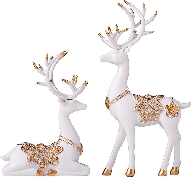 Xtore Creative Resin Golden and White Reindeer Sculptures | Beautiful Home Decor | Lifts up Energy of Your Room (Pack of 2, White)