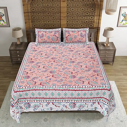 JaipurToHome 100% Cotton King Size Bedsheet for King Size Bed Sheet for Double Bed with 2 Pillow Covers - HomeFashion43