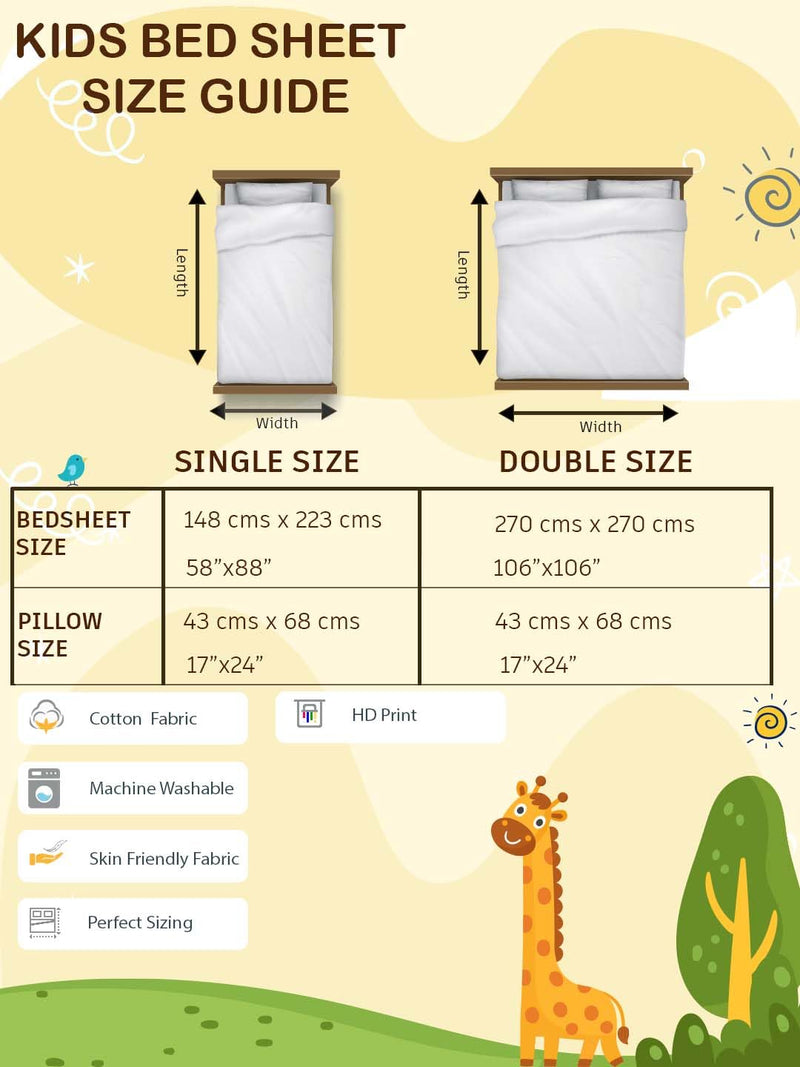 Athom Living Masha and The Bear Digital Printed Cotton Kids Double Bedsheet 270x270 cm with Set of 2 Pillow Cover