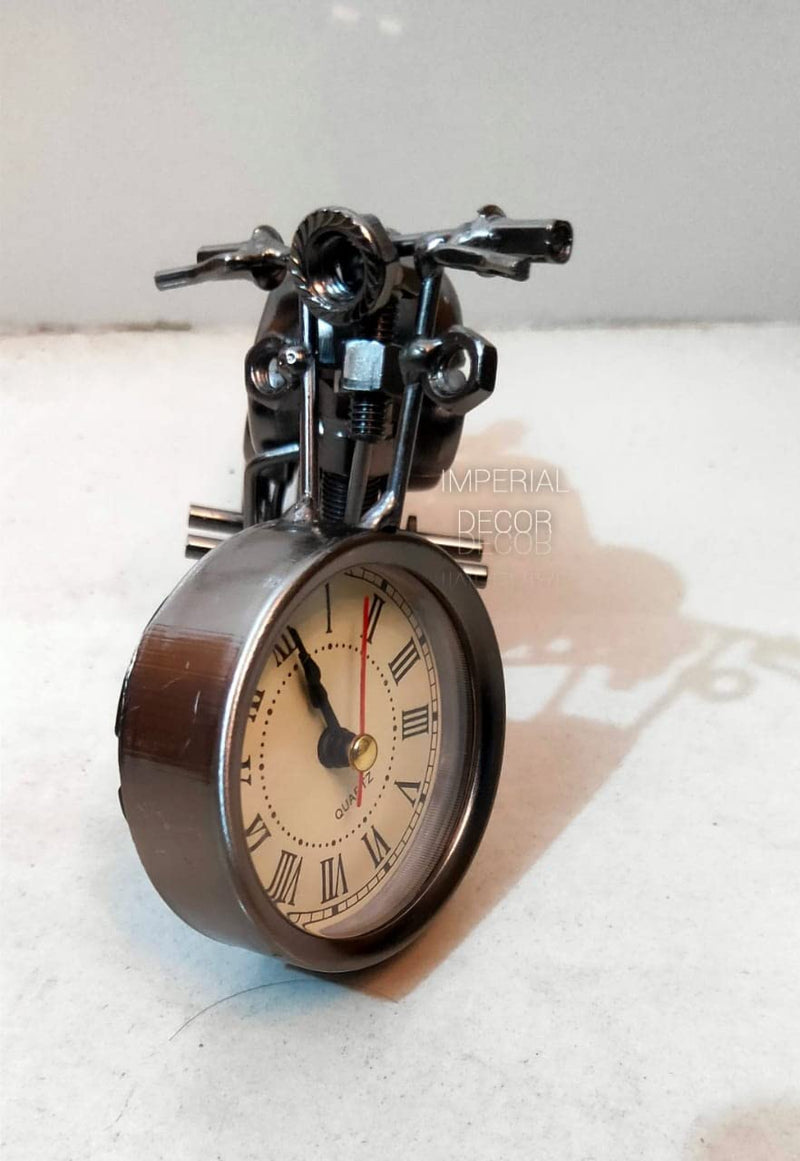 Imperial Decor Metal Handmade Royal Look Showpiece Motor Bike with Clock | Decorative Indian Cruise Shape | (28 cm)