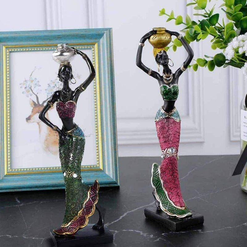 Taotenish 2pcs African Sculpture Women Figure Girls Tribal Lady Figurine Statue Decor Collectible Art Creative Crafts Dolls Ornaments New Home Gifts