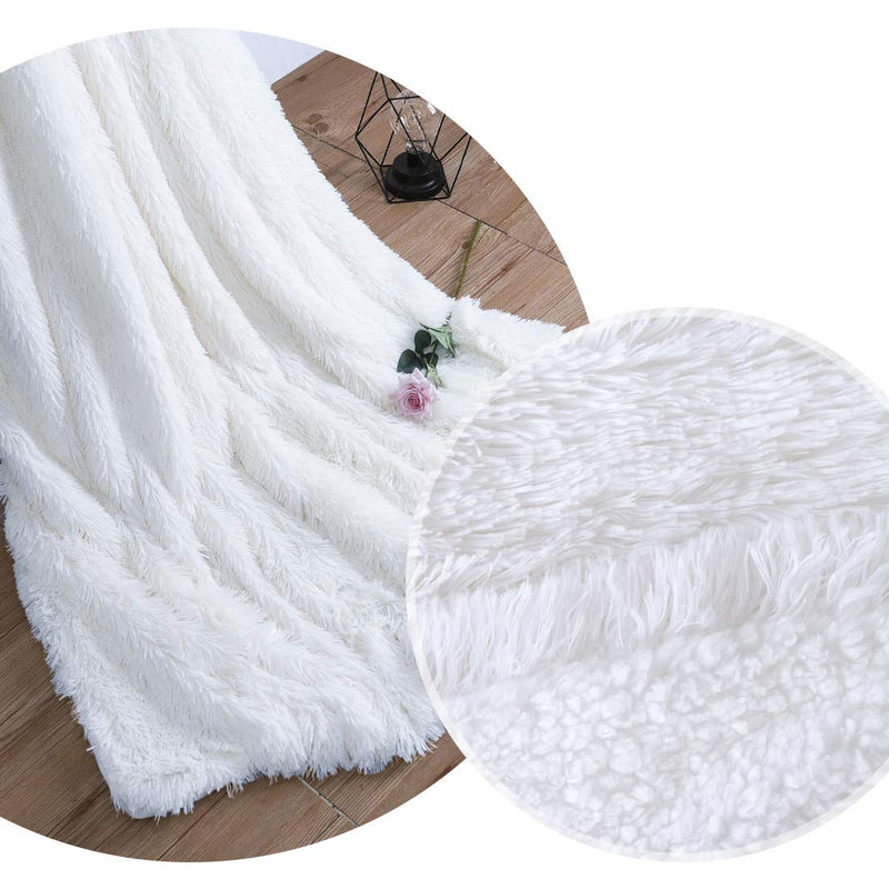 LOCHAS Super Soft Shaggy Faux Fur Blanket, Plush Fuzzy Bed Throw Decorative Washable Cozy Sherpa Fluffy Blankets for Couch Chair Sofa (White 30"x40")