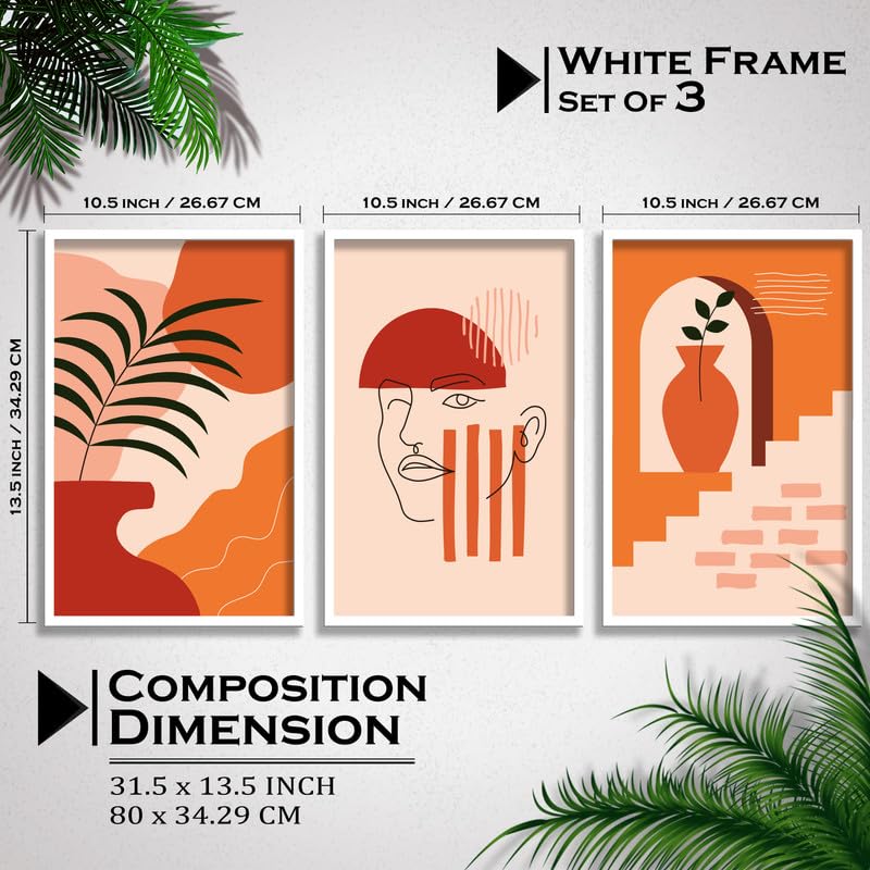 SAF paintings Set of 3 Abstract Boho modern art design Premium white Framed Bohemian wall painting for for Wall, Home and Living Room Decoration 80 cms x 34.29 cms COMBO-2097-K3