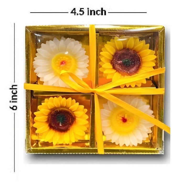 The Decor Affair Set of 4 Beautiful Sunflower-Shaped Wax Floating Candles in Multicolour - Perfect for Home Decor, Diwali Gifting, and New Year Celebrations. (Yellow and White)