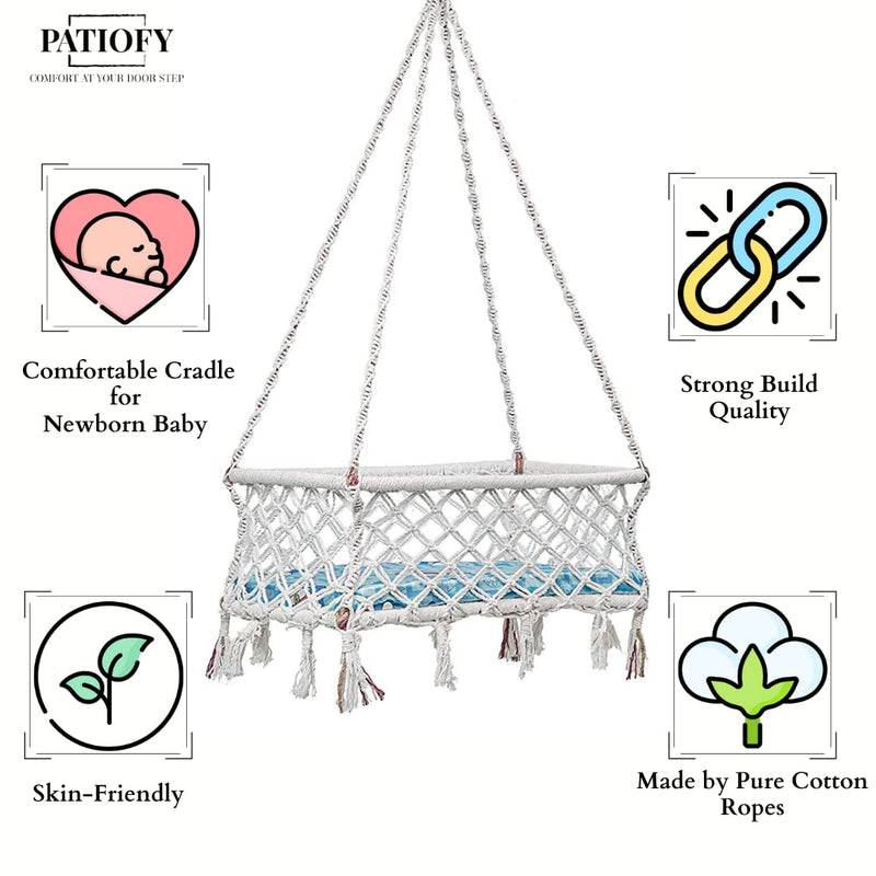 Patiofy Silk Baby Thottil/Used As Baby Hanging Jhula For 0-2 Years Old/Cradle And Swing With Mattress For Babies/White In Colour, 29 Inch